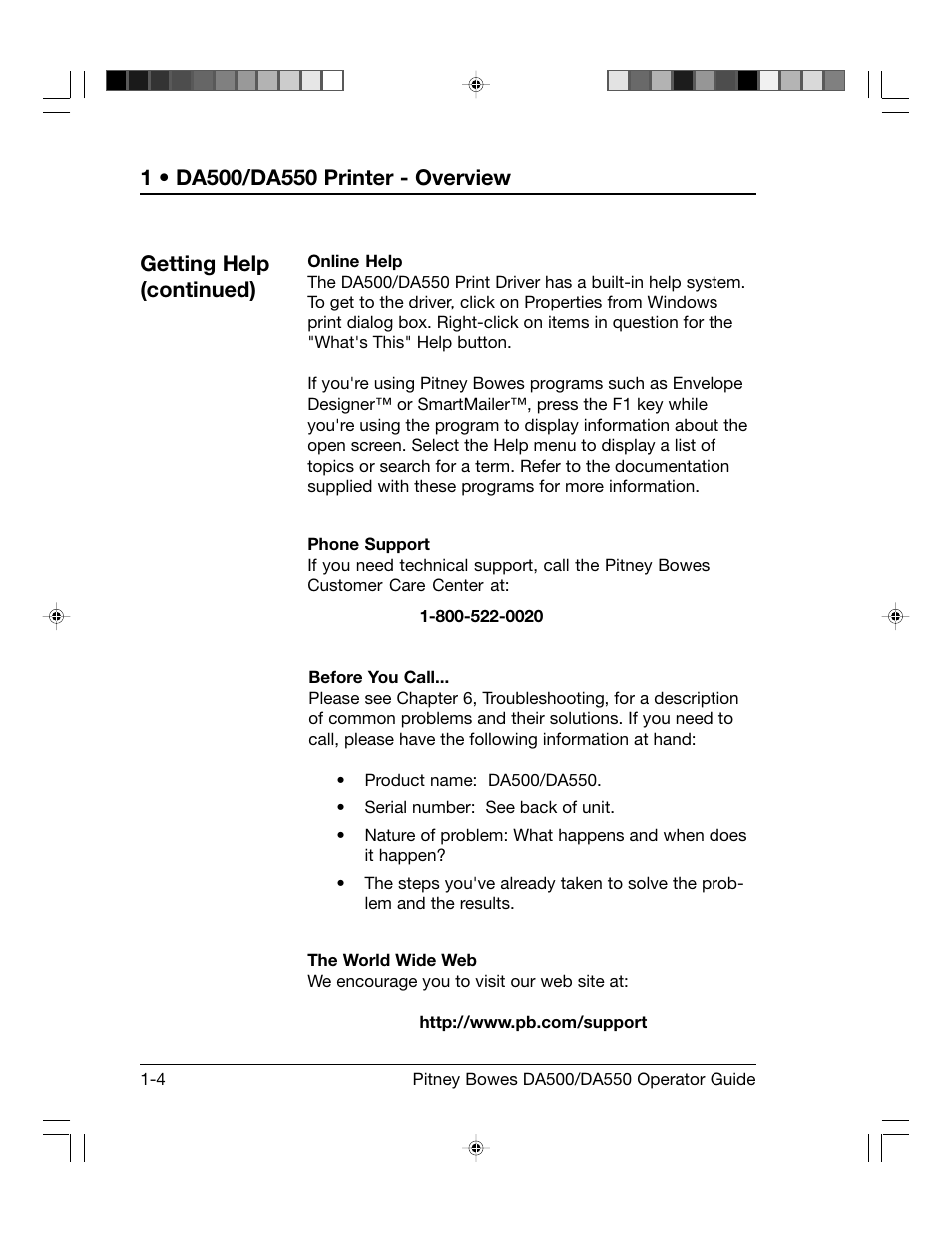 Getting help (continued) | Pitney Bowes ADDRESSRIGHT DA550 User Manual | Page 10 / 135