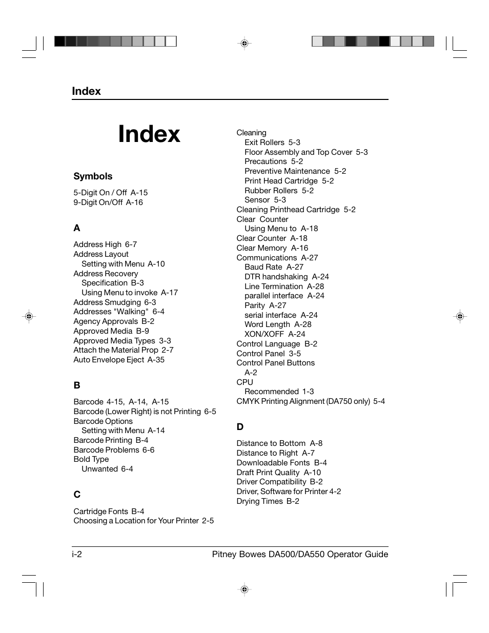 Index | Pitney Bowes ADDRESSRIGHT DA550 User Manual | Page 130 / 135