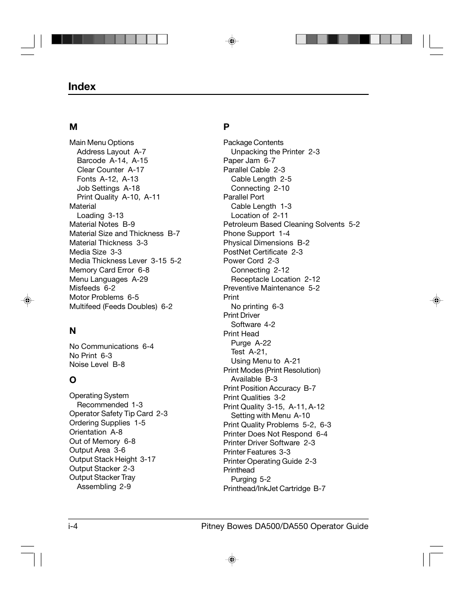 Index | Pitney Bowes ADDRESSRIGHT DA550 User Manual | Page 132 / 135