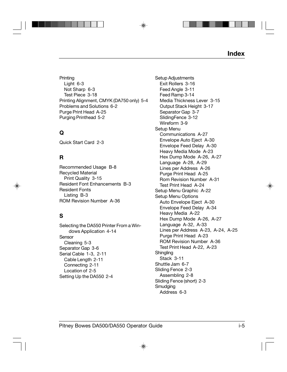 Index | Pitney Bowes ADDRESSRIGHT DA550 User Manual | Page 133 / 135