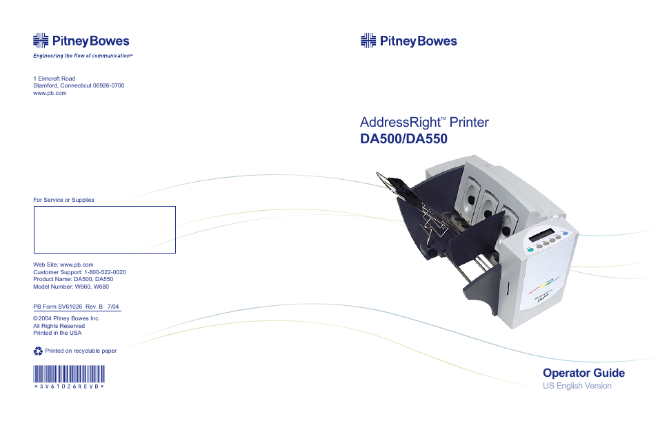 Addressright, Operator guide | Pitney Bowes ADDRESSRIGHT DA550 User Manual | Page 135 / 135