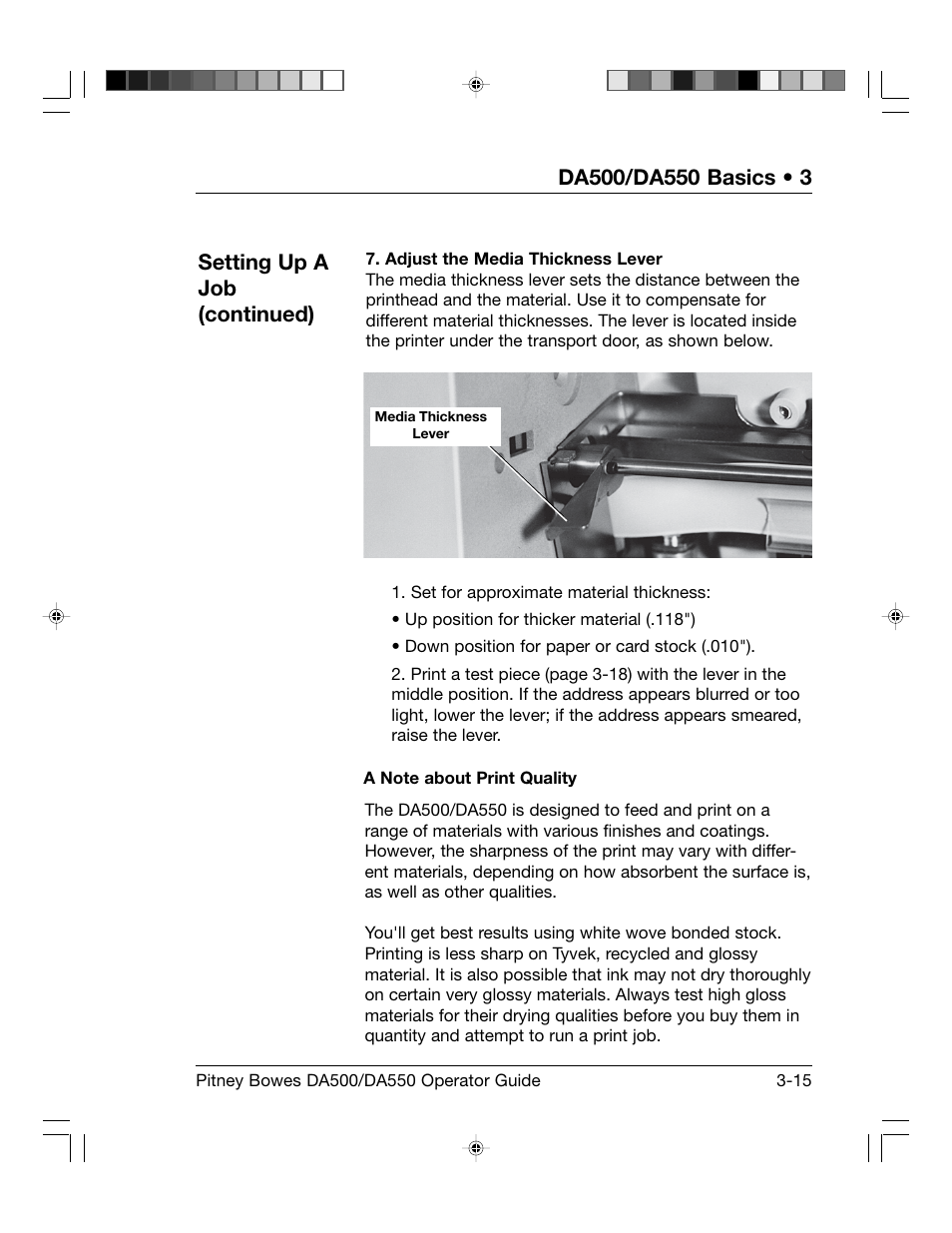 Setting up a job (continued) | Pitney Bowes ADDRESSRIGHT DA550 User Manual | Page 43 / 135