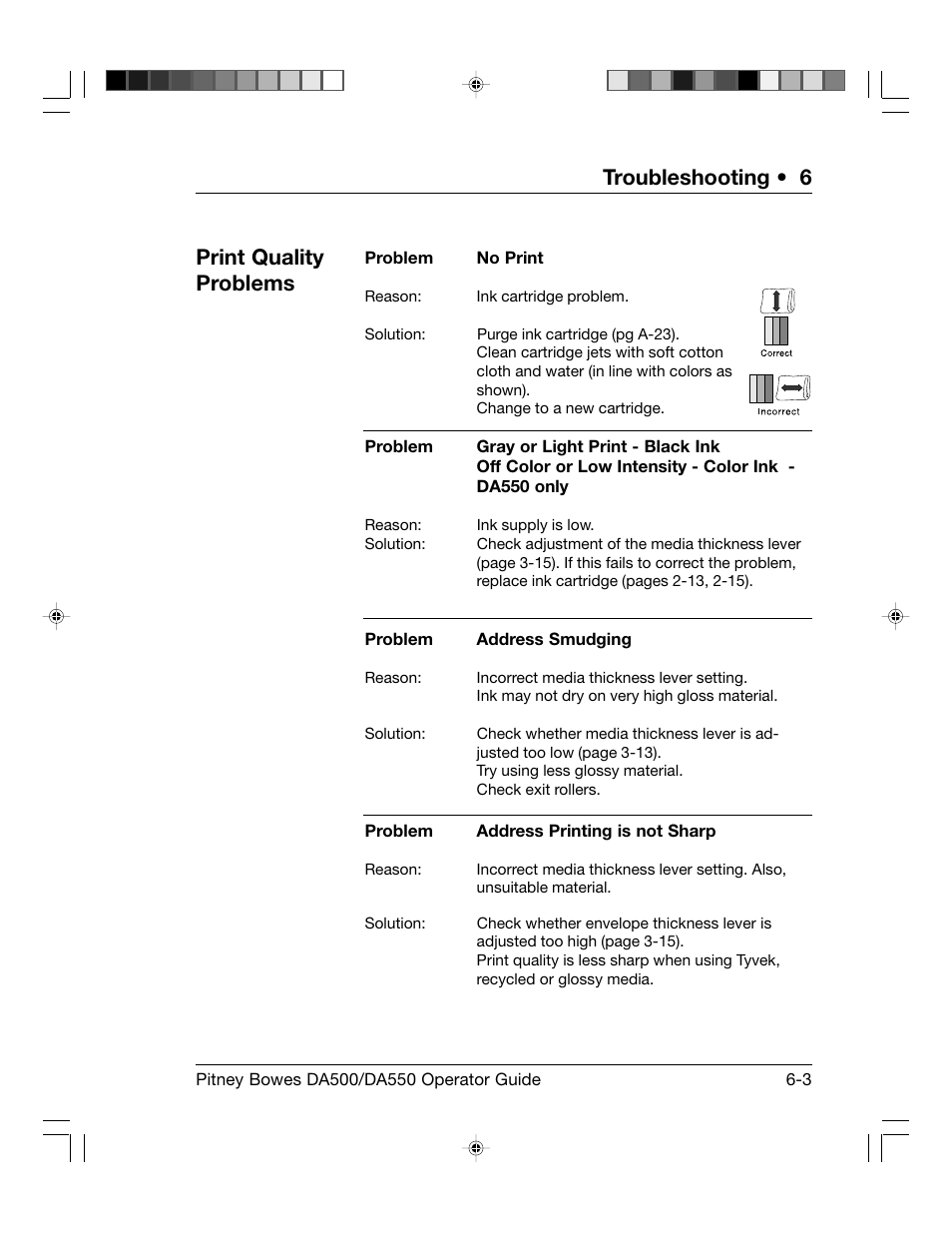 Troubleshooting • 6, Print quality problems | Pitney Bowes ADDRESSRIGHT DA550 User Manual | Page 75 / 135