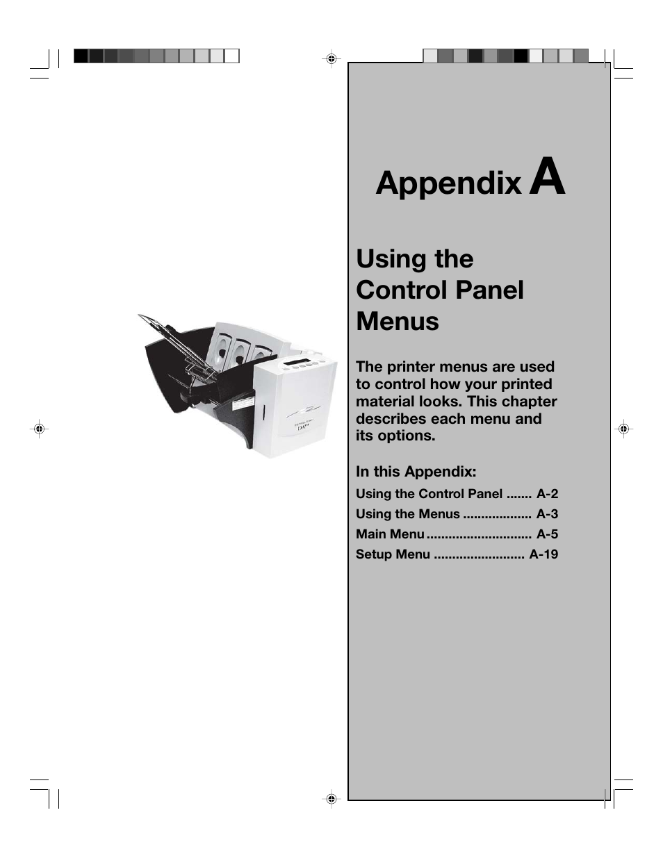 Appendix, Using the control panel menus | Pitney Bowes ADDRESSRIGHT DA550 User Manual | Page 81 / 135