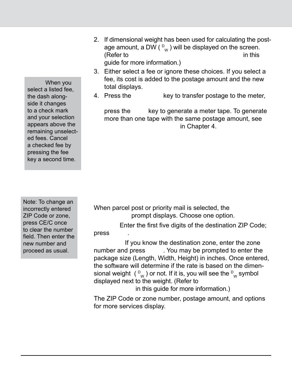 Entering zip/zone codes, Chapter 3: using the integra, Model 9k0u scale | Calculating usps, Postage, Examples | Pitney Bowes 9K0U User Manual | Page 22 / 52