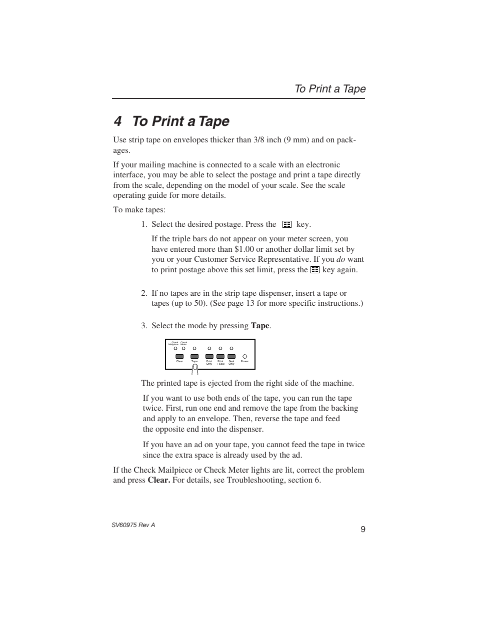 4 to print a tape | Pitney Bowes E589 User Manual | Page 15 / 32