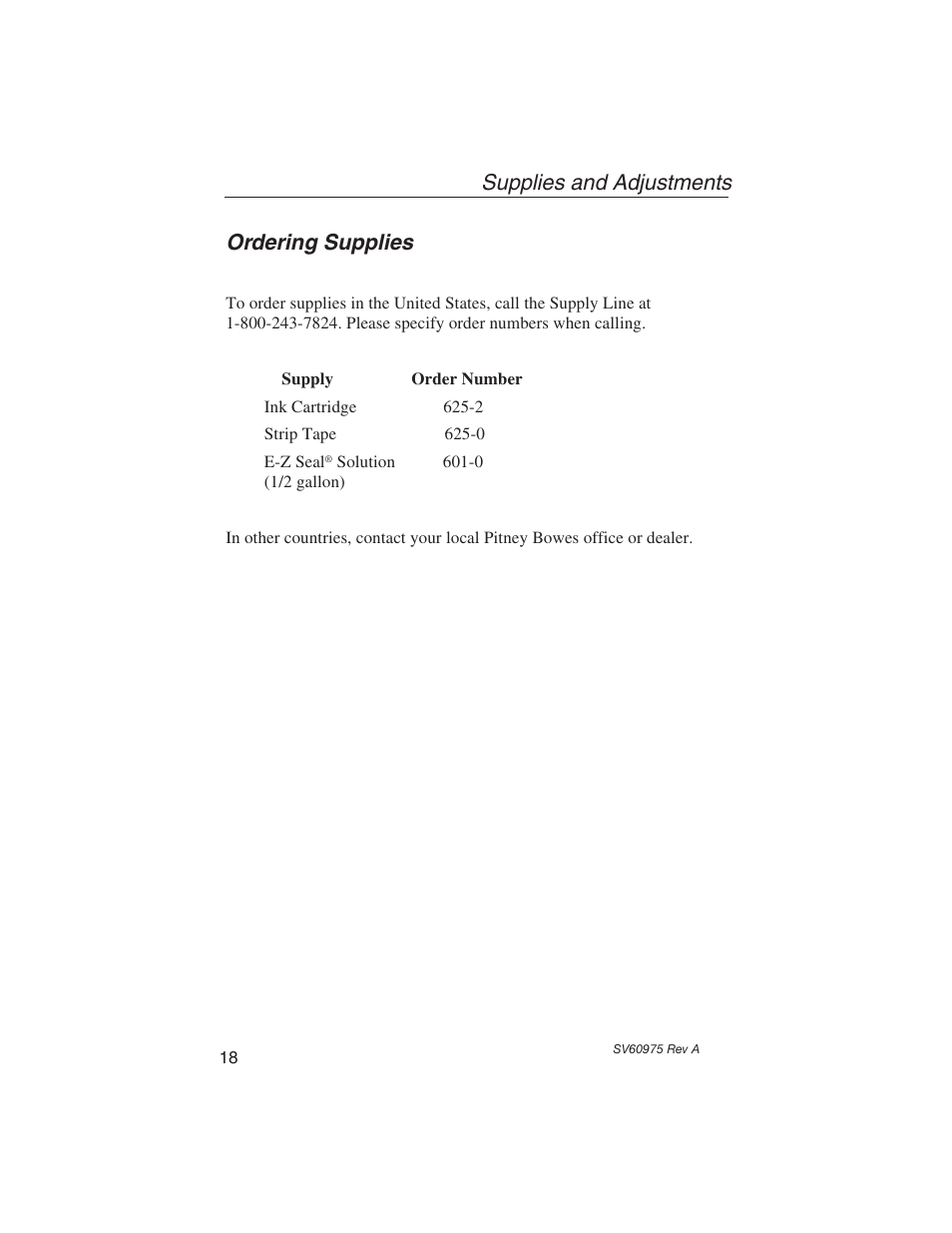 Supplies and adjustments ordering supplies | Pitney Bowes E589 User Manual | Page 24 / 32