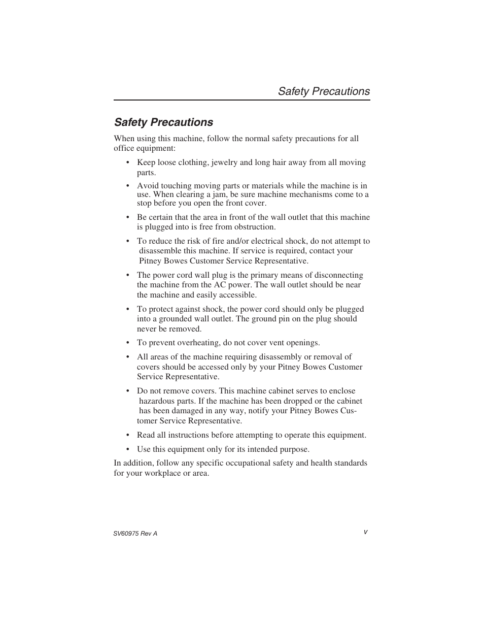 Safety precautions | Pitney Bowes E589 User Manual | Page 5 / 32