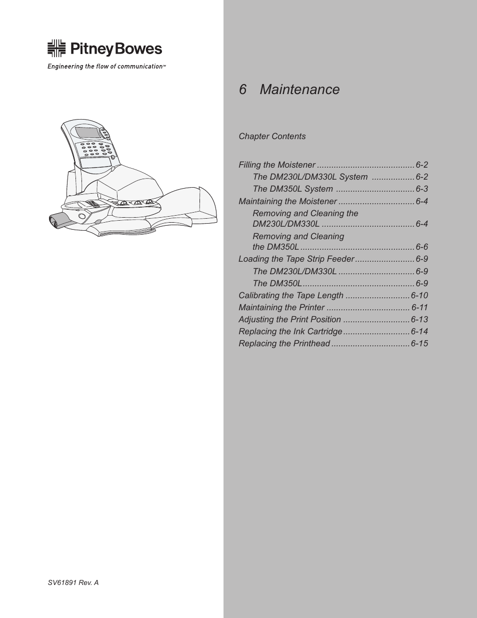 Chapter 6–maintenance, 6 maintenance | Pitney Bowes DM230L User Manual | Page 104 / 158