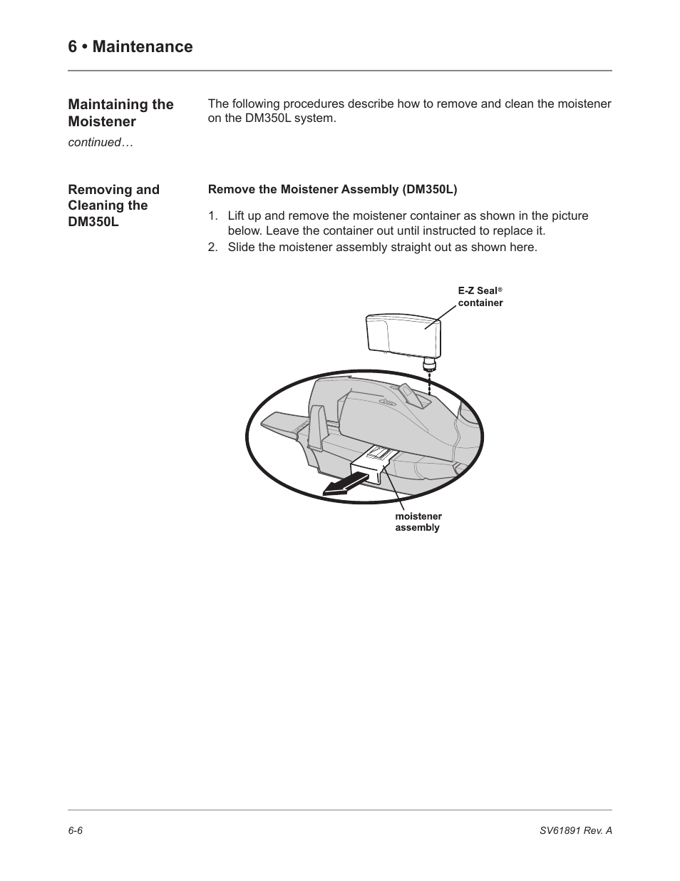Removing and cleaning the dm350l, 6 • maintenance | Pitney Bowes DM230L User Manual | Page 109 / 158