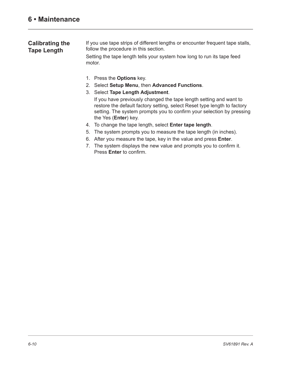Calibrating the tape length, 6 • maintenance | Pitney Bowes DM230L User Manual | Page 113 / 158