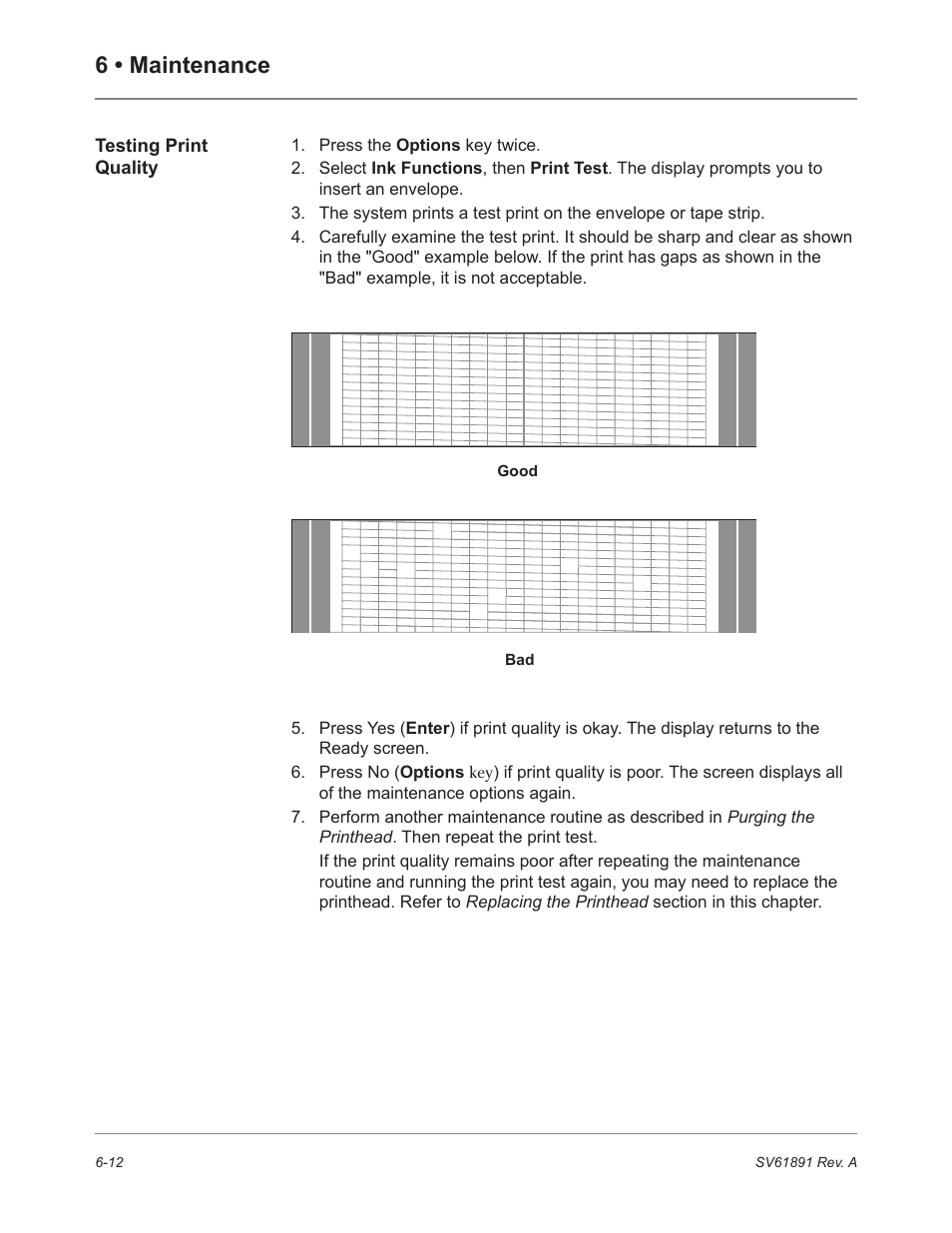 Testing print quality, 6 • maintenance | Pitney Bowes DM230L User Manual | Page 115 / 158