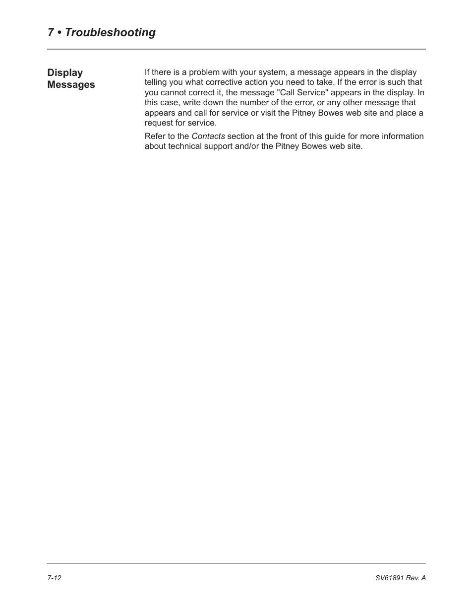 Display messages, 7 • troubleshooting | Pitney Bowes DM230L User Manual | Page 131 / 158