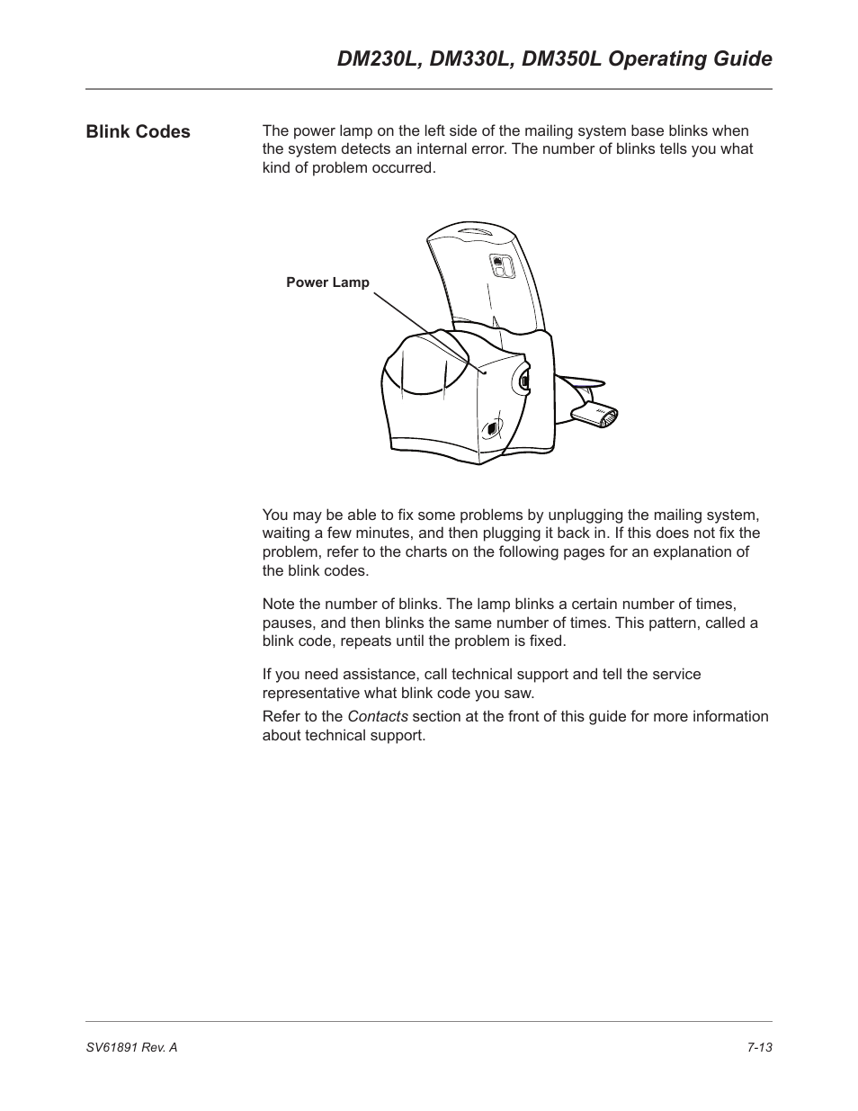 Blink codes | Pitney Bowes DM230L User Manual | Page 132 / 158