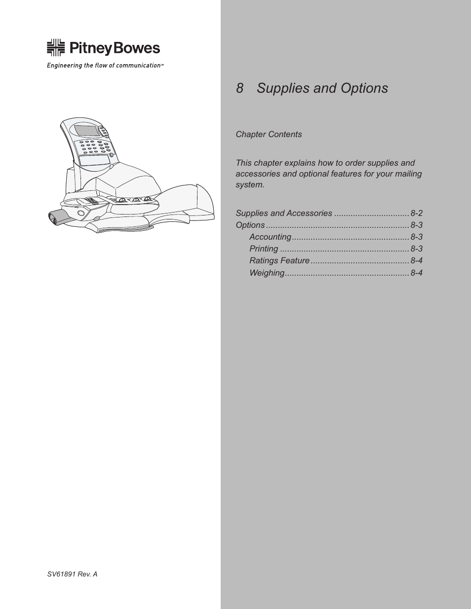 Chapter 8–supplies and options, 8 supplies and options | Pitney Bowes DM230L User Manual | Page 136 / 158