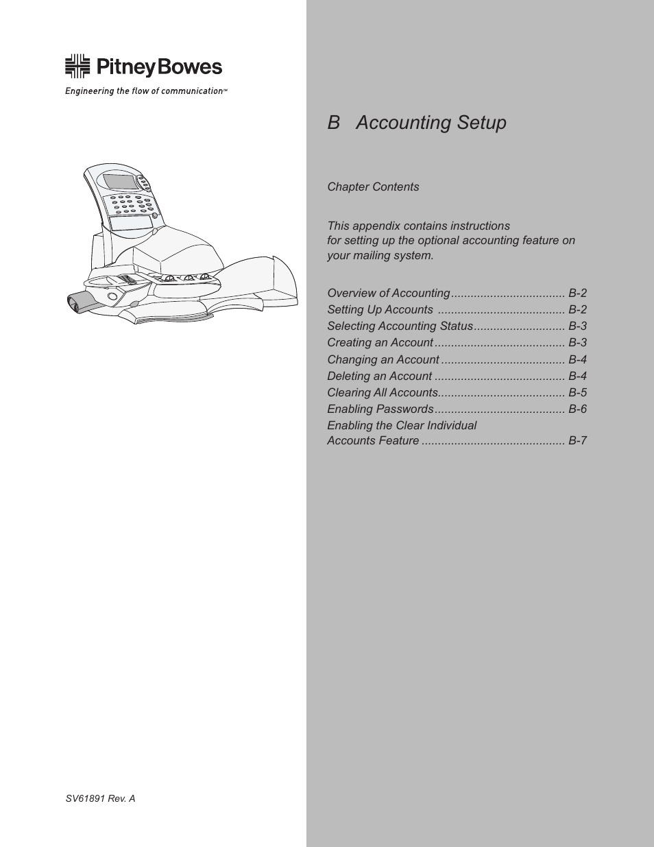 Appendix b–accounting setup, B accounting setup | Pitney Bowes DM230L User Manual | Page 144 / 158
