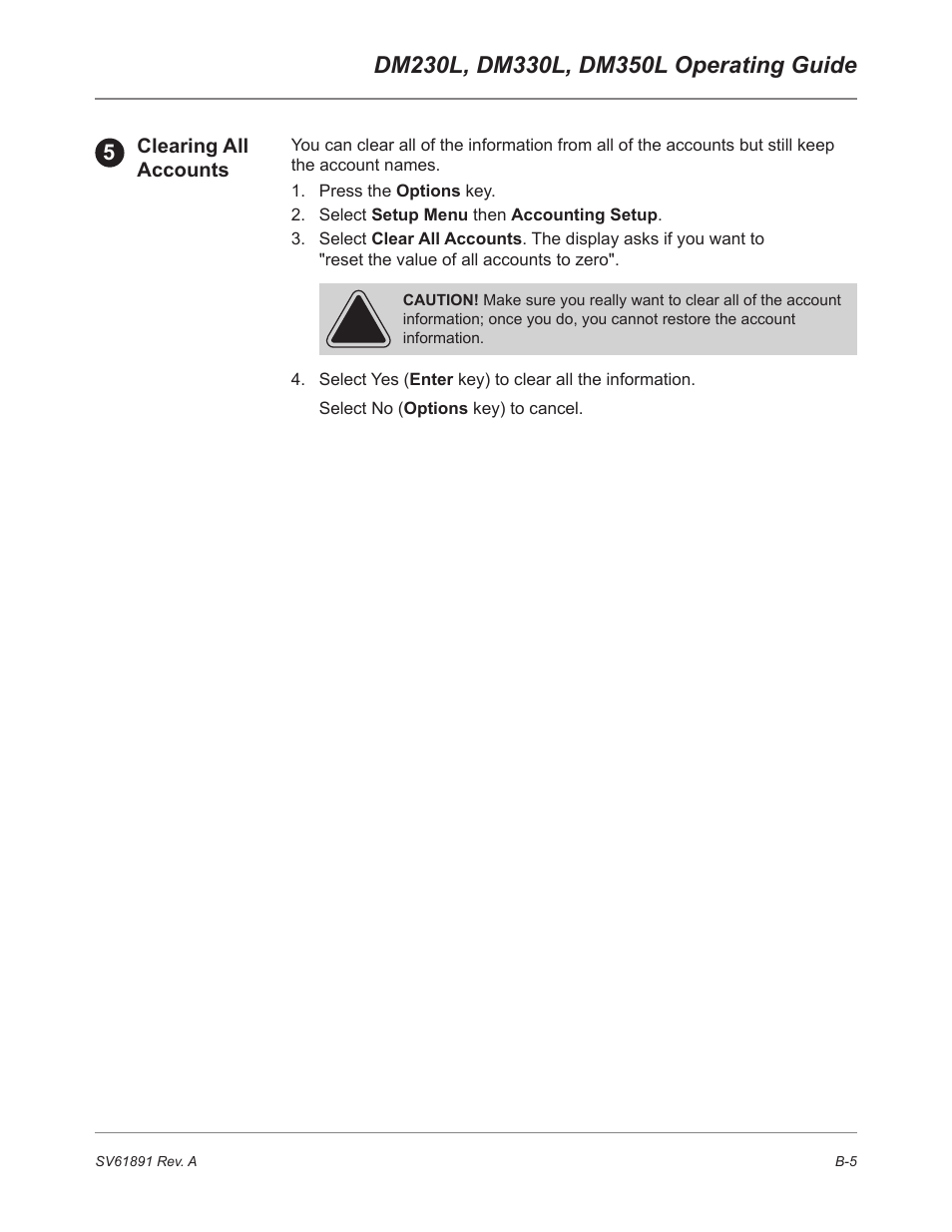 Clearing all accounts | Pitney Bowes DM230L User Manual | Page 148 / 158