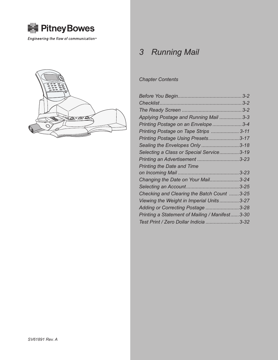 Chapter 3–running mail, 3 running mail | Pitney Bowes DM230L User Manual | Page 36 / 158