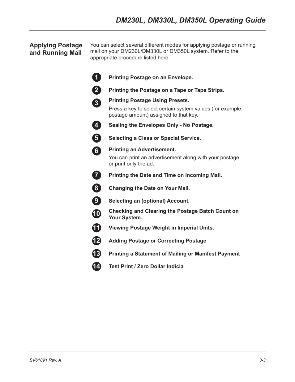 Applying postage and running mail | Pitney Bowes DM230L User Manual | Page 38 / 158