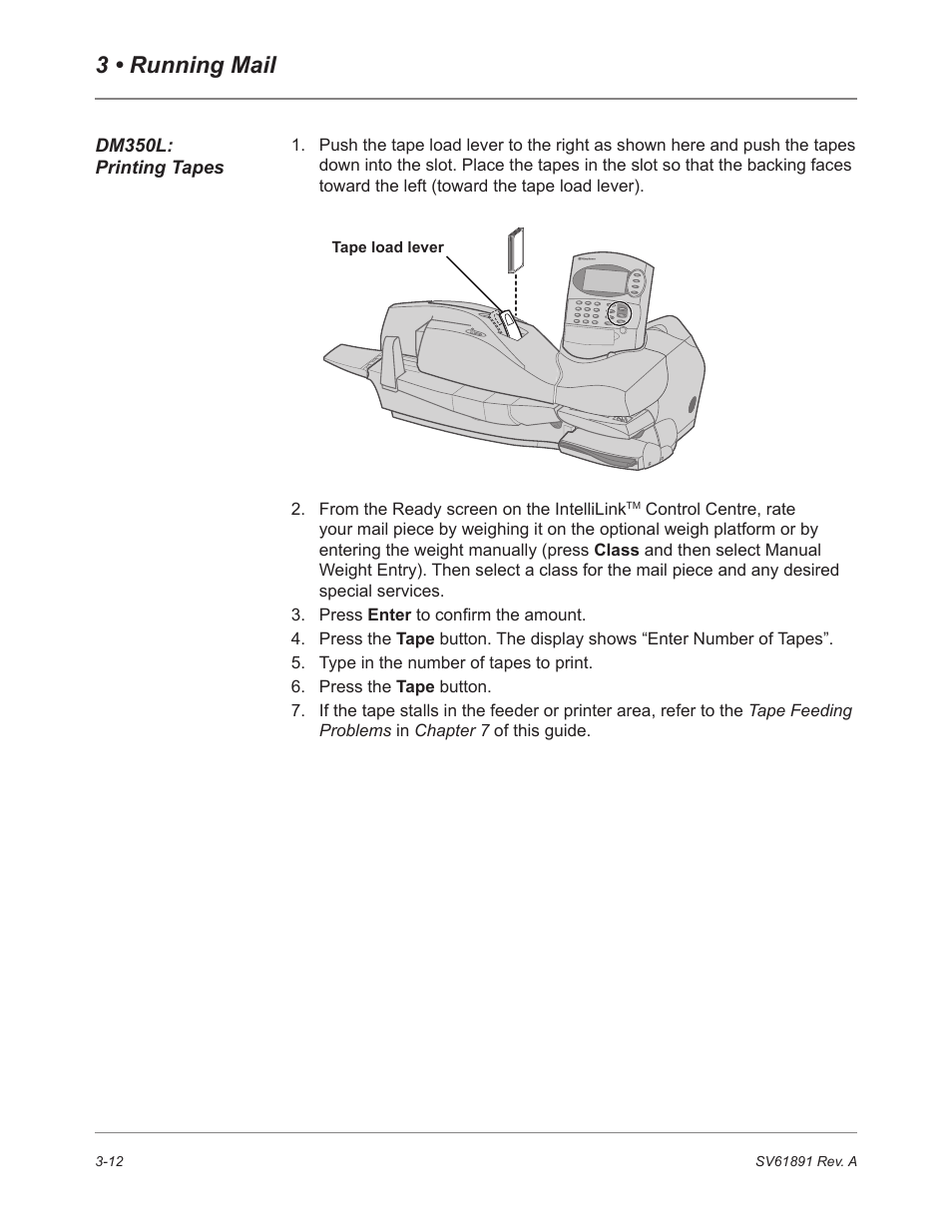 Dm350l: printing tapes, 3 • running mail | Pitney Bowes DM230L User Manual | Page 47 / 158
