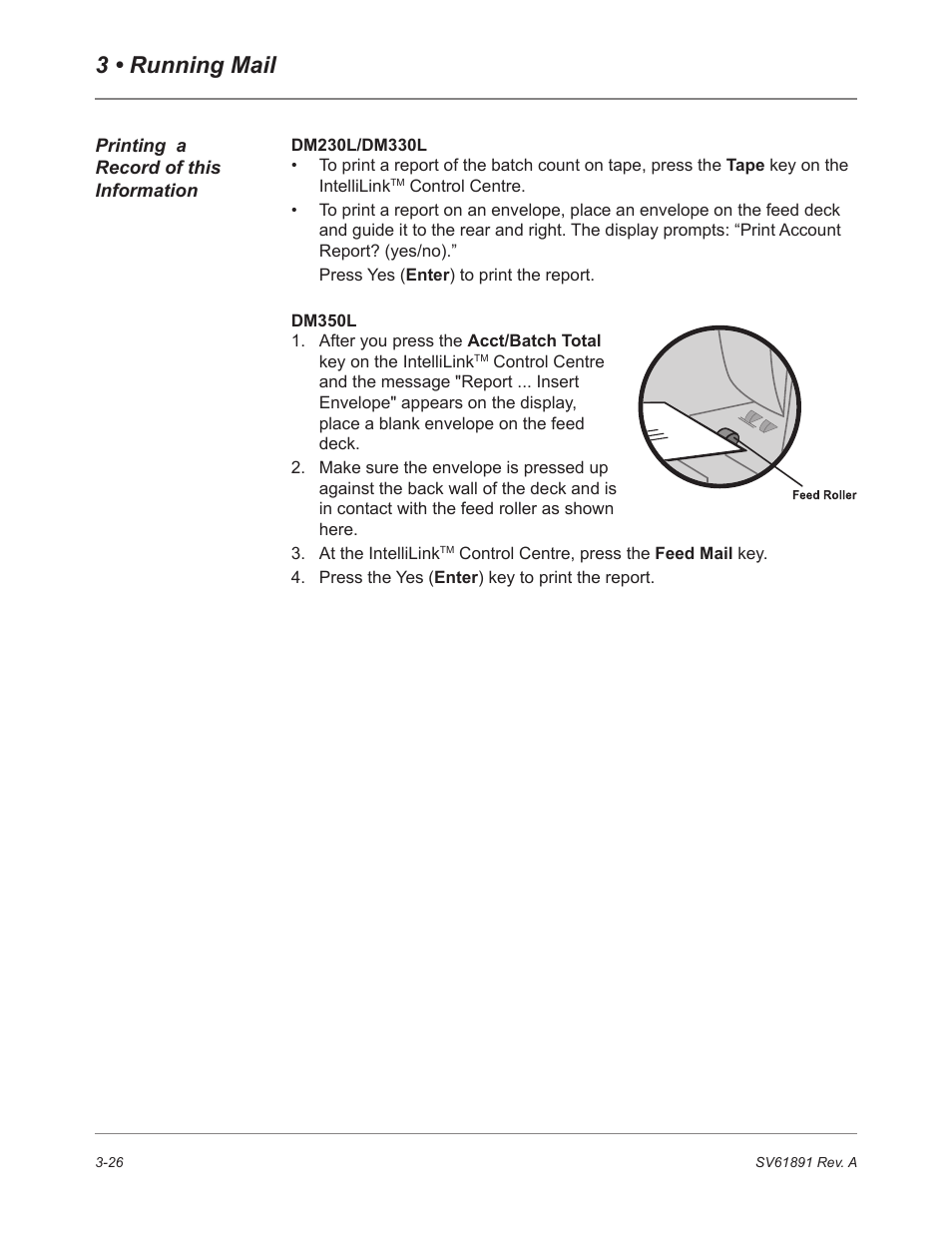 Printing a record of this information, 3 • running mail | Pitney Bowes DM230L User Manual | Page 61 / 158