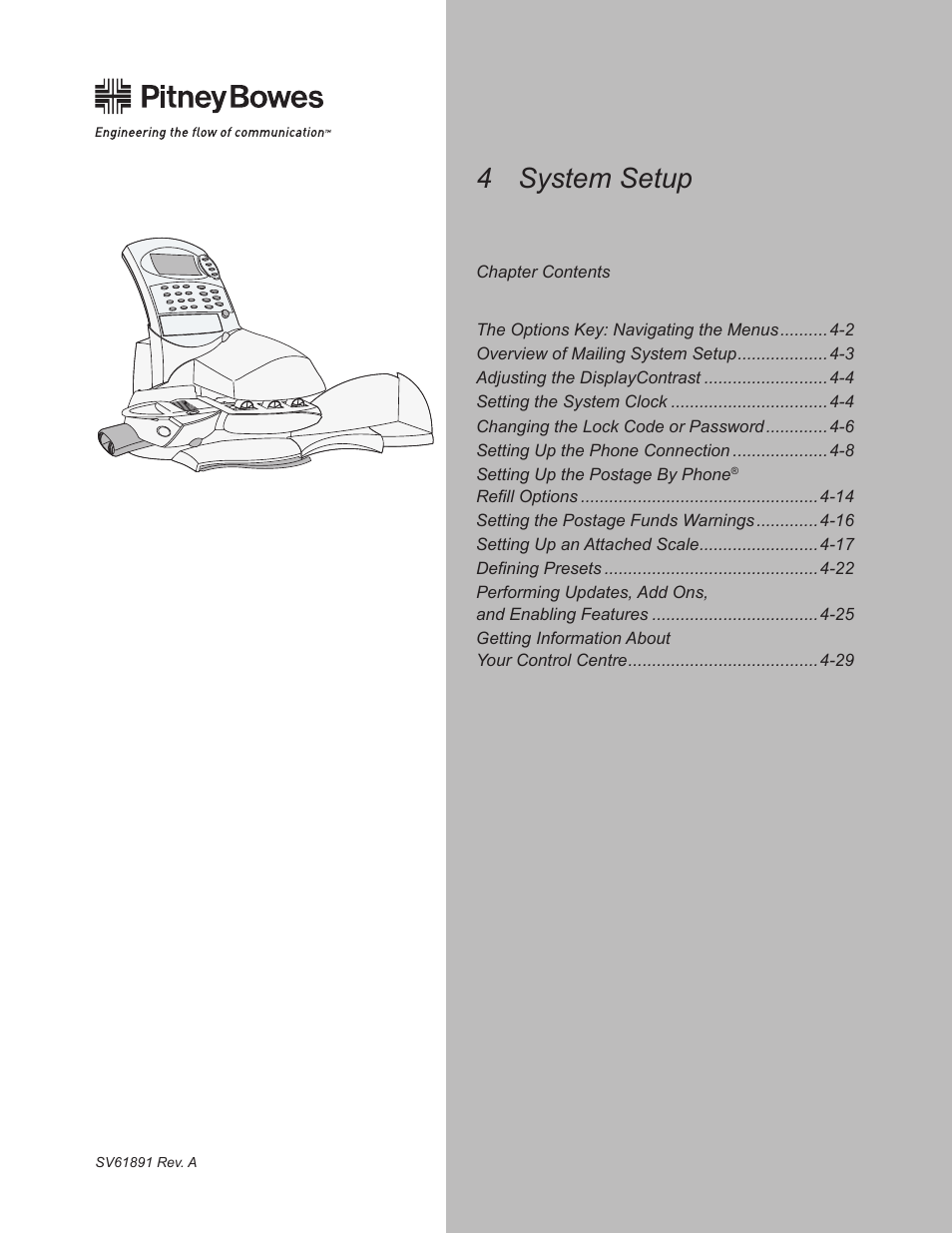 Chapter 4–system setup, 4 system setup | Pitney Bowes DM230L User Manual | Page 68 / 158