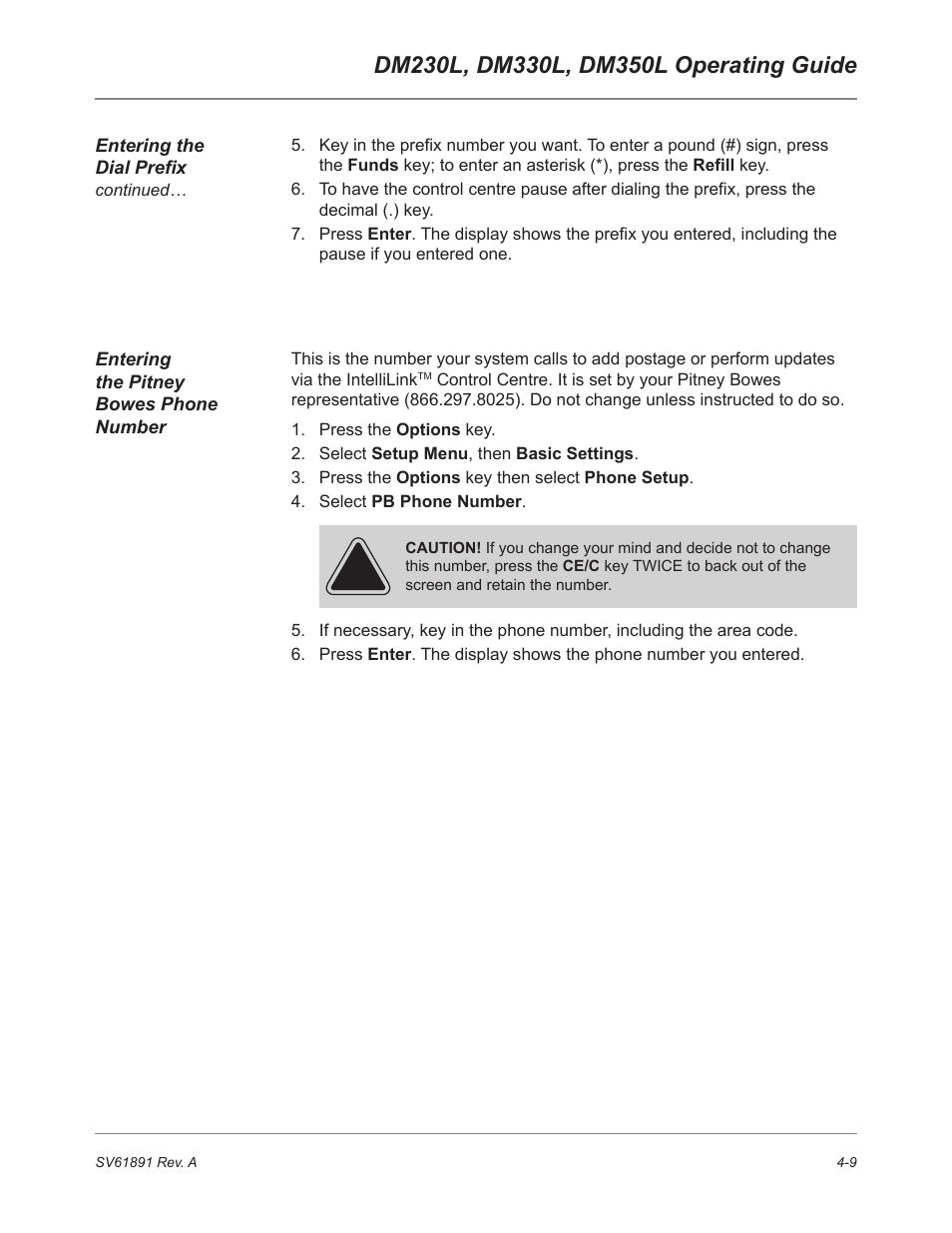 Entering the pitney bowes phone number | Pitney Bowes DM230L User Manual | Page 76 / 158