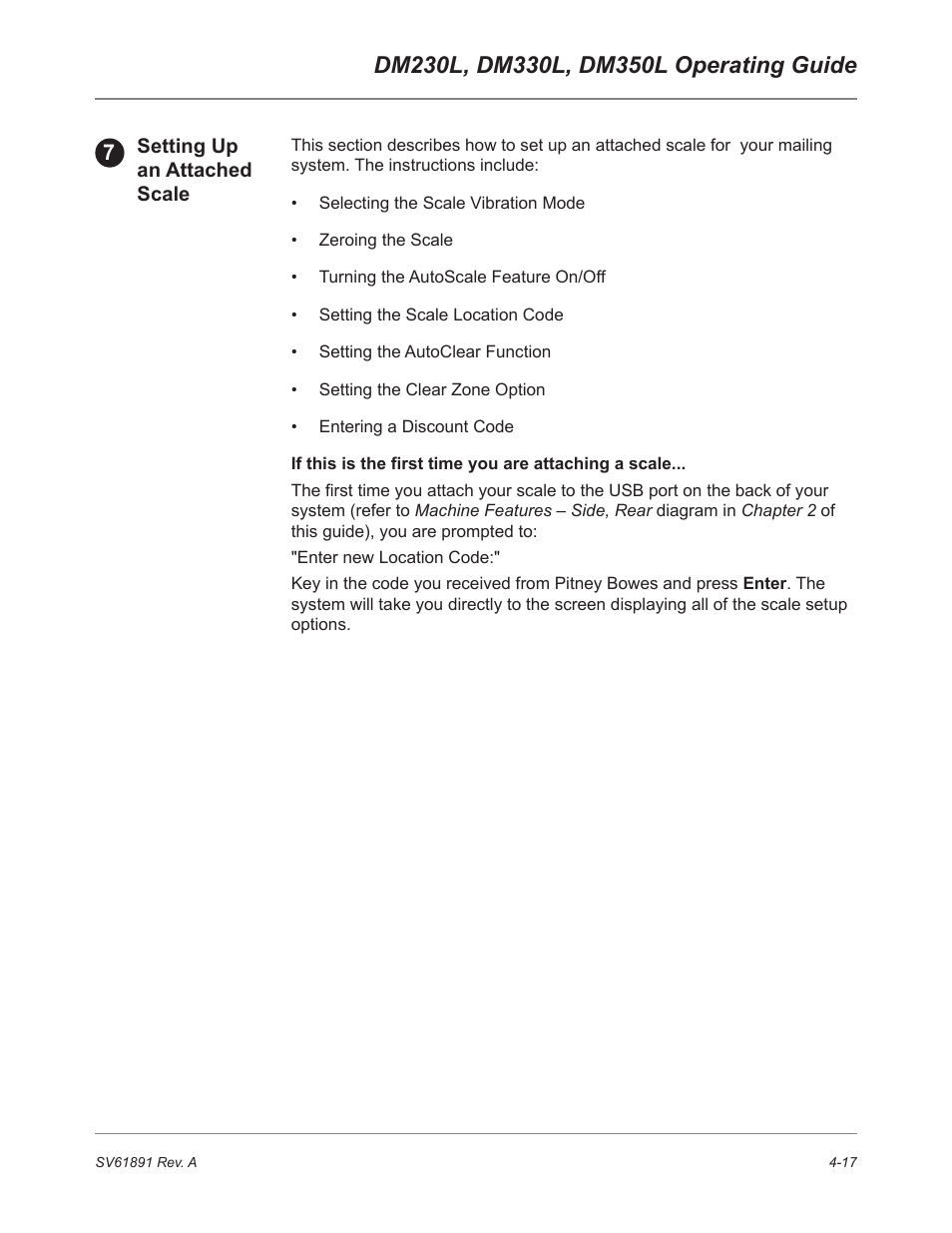 Setting up an attached scale | Pitney Bowes DM230L User Manual | Page 84 / 158