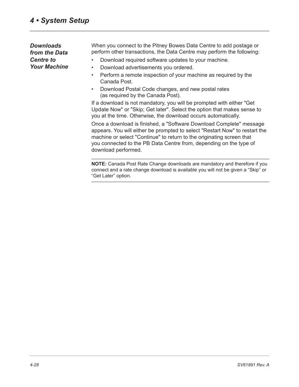 Downloads from the data centre to your machine, 4 • system setup | Pitney Bowes DM230L User Manual | Page 95 / 158