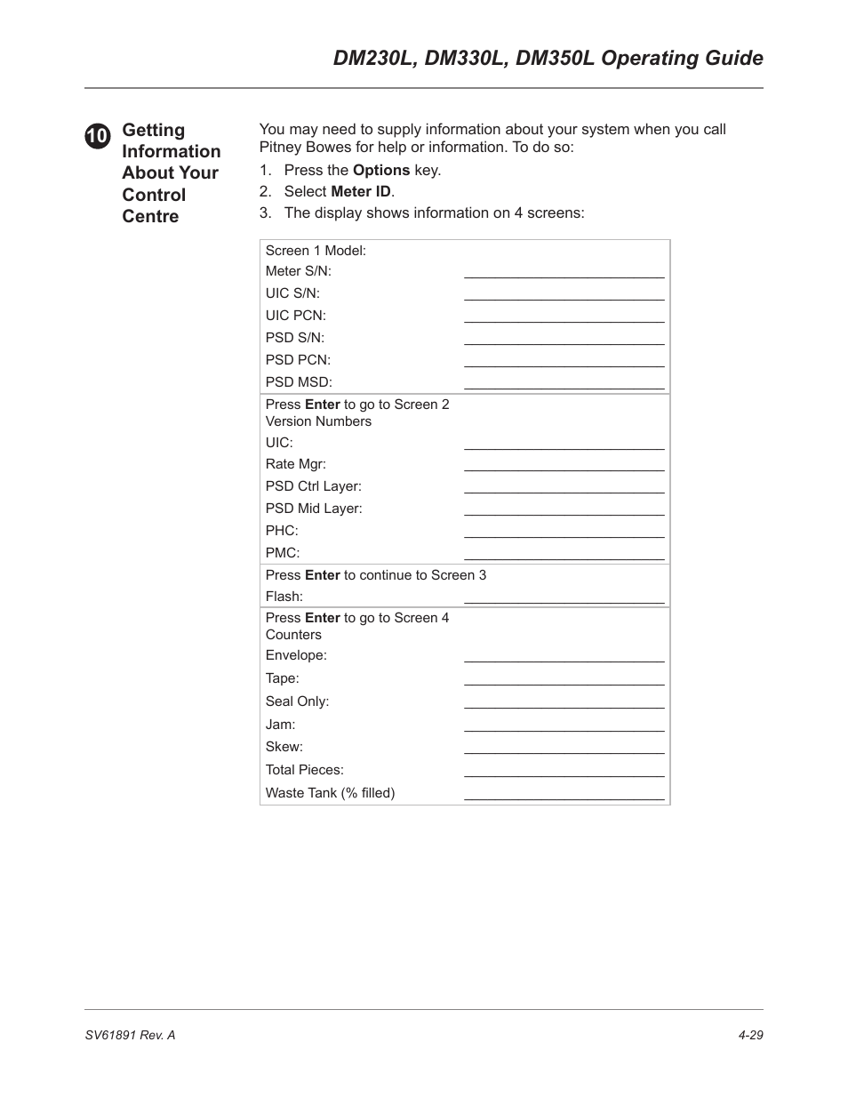 Getting information about your control centre | Pitney Bowes DM230L User Manual | Page 96 / 158