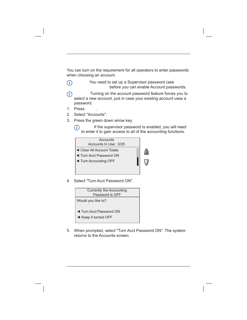 Turning on account passwords, 8 • standard accounting option | Pitney Bowes DM400C User Manual | Page 113 / 196