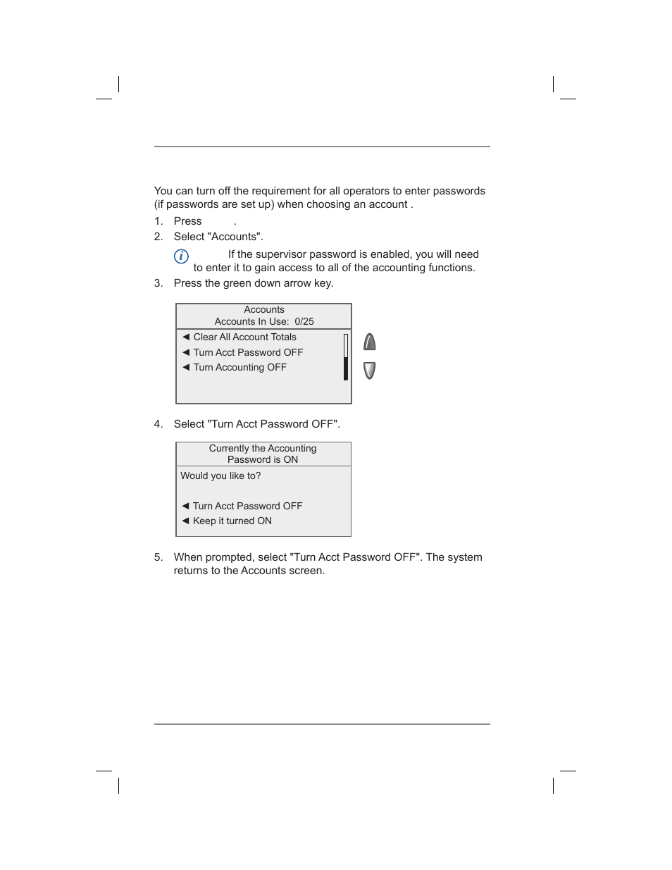 Turning off account passwords, 8 • standard accounting option | Pitney Bowes DM400C User Manual | Page 114 / 196