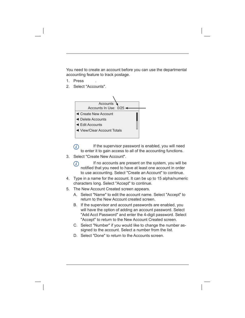 Creating new accounts, 8 • standard accounting option | Pitney Bowes DM400C User Manual | Page 115 / 196