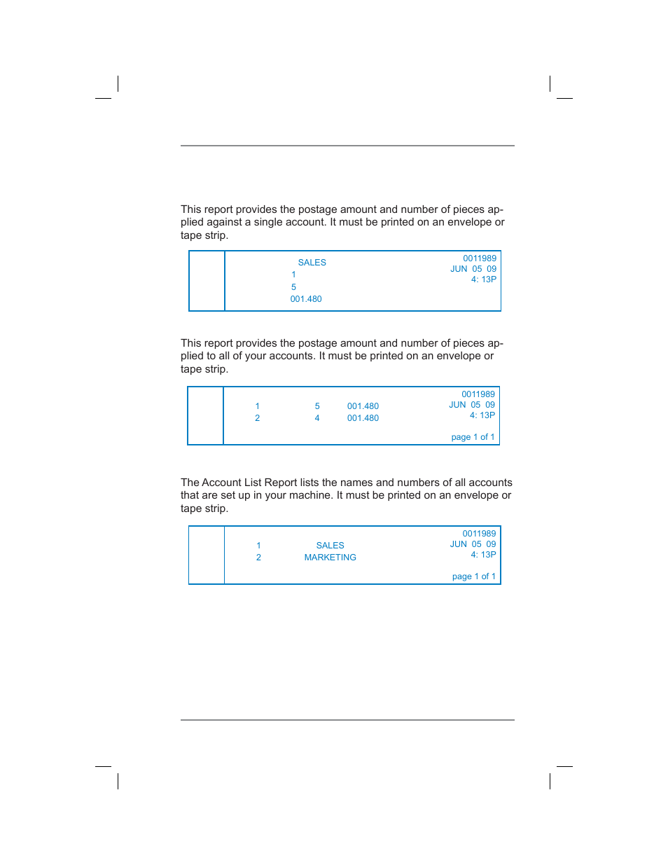 8 • standard accounting option, Printing account reports (cont'd) | Pitney Bowes DM400C User Manual | Page 121 / 196