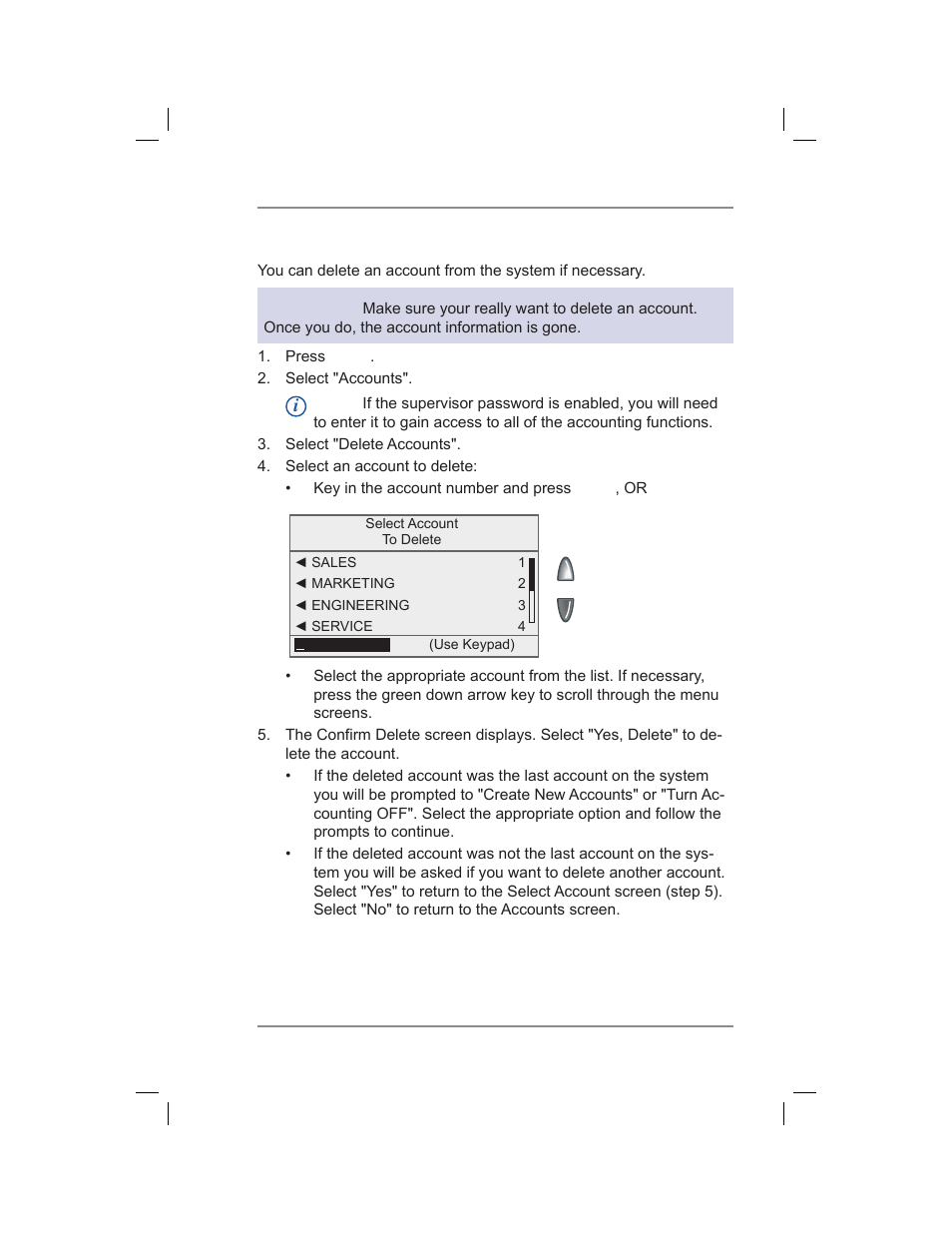 Deleting accounts, 8 • standard accounting option | Pitney Bowes DM400C User Manual | Page 123 / 196