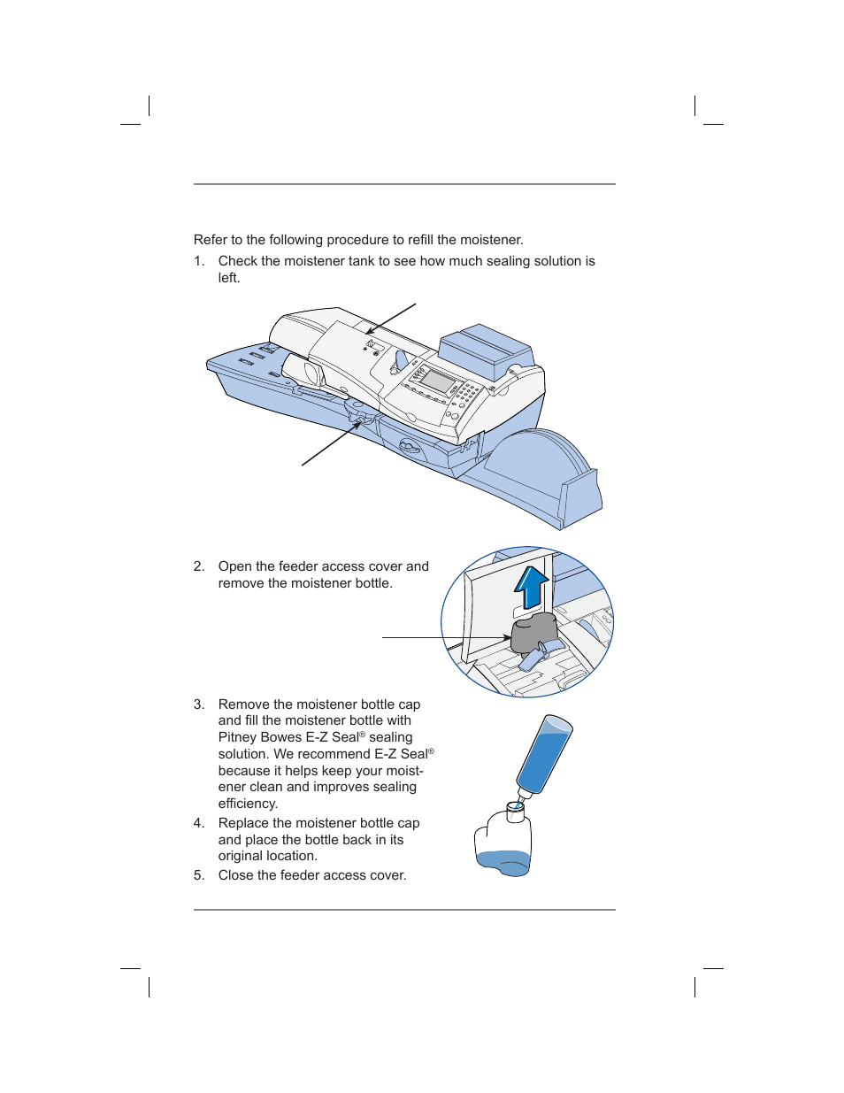 Filling the moistener (dm400c only), 12 • maintenance | Pitney Bowes DM400C User Manual | Page 156 / 196