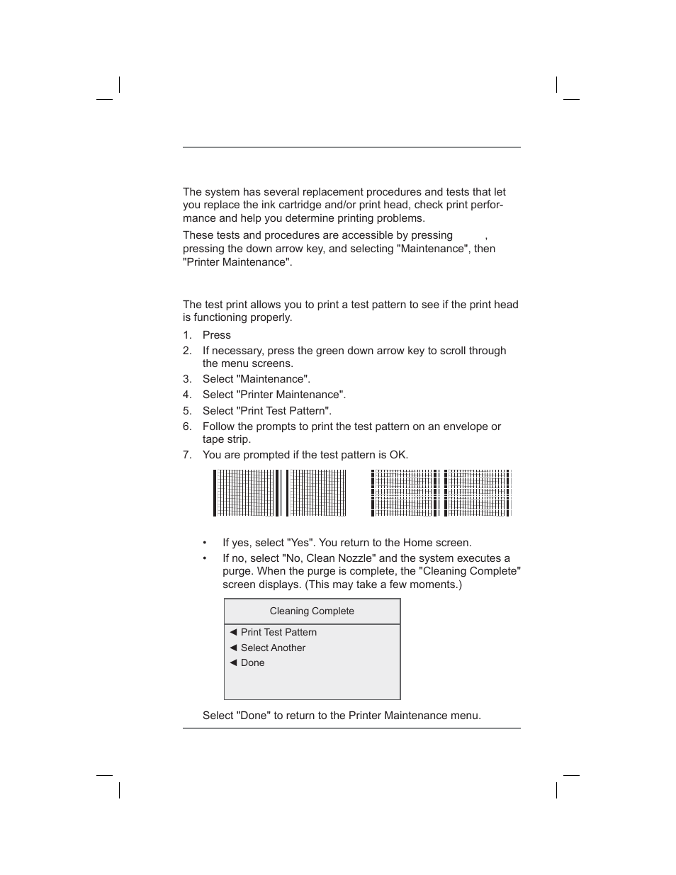 Printer maintenance, Printing a test pattern, 12 • maintenance | Pitney Bowes DM400C User Manual | Page 163 / 196