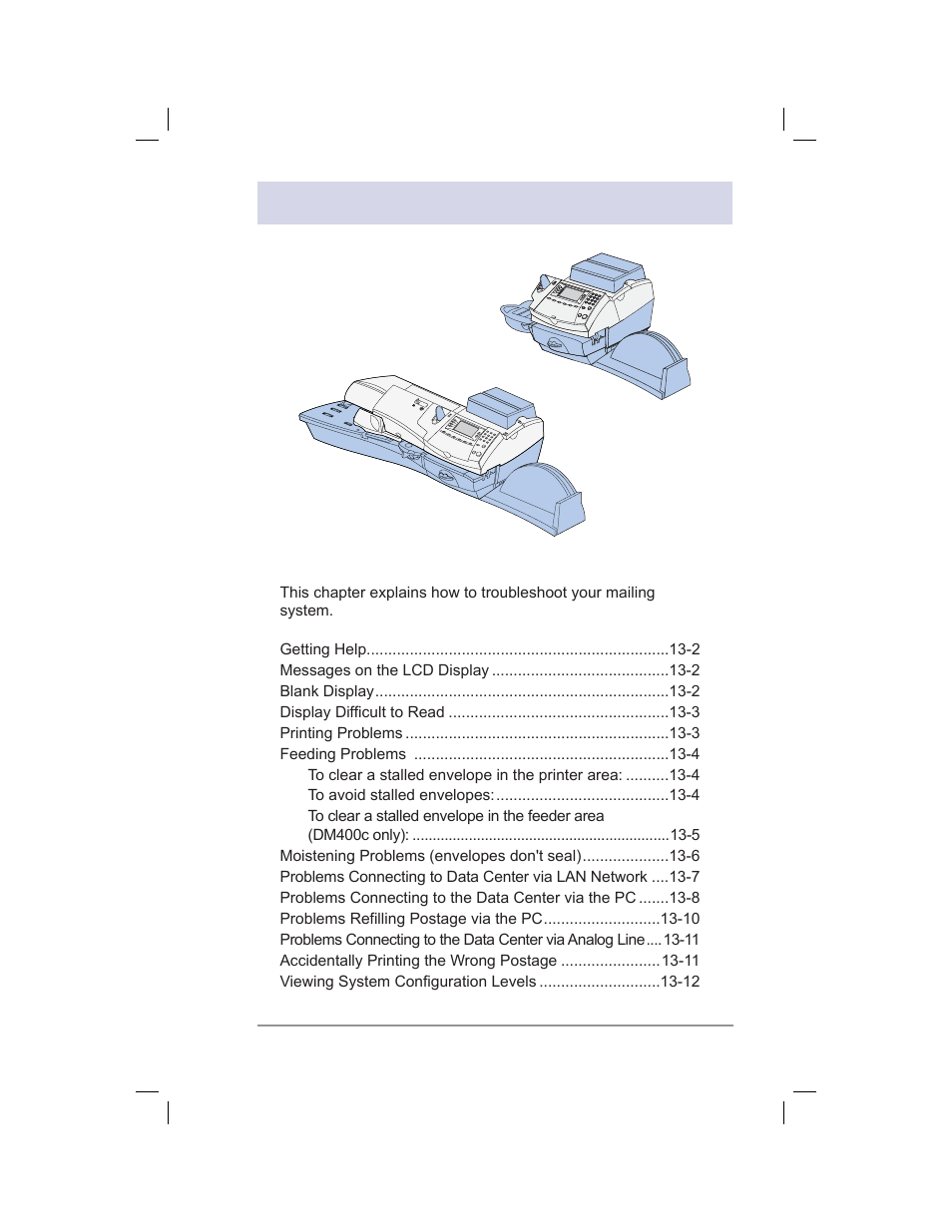 13 • troubleshooting | Pitney Bowes DM400C User Manual | Page 167 / 196