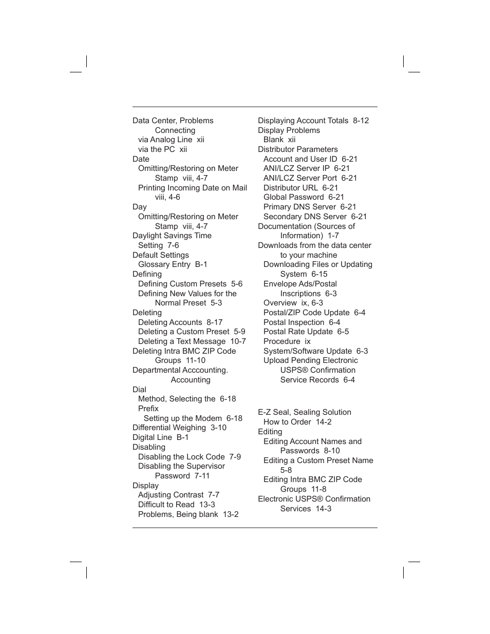 Index | Pitney Bowes DM400C User Manual | Page 189 / 196