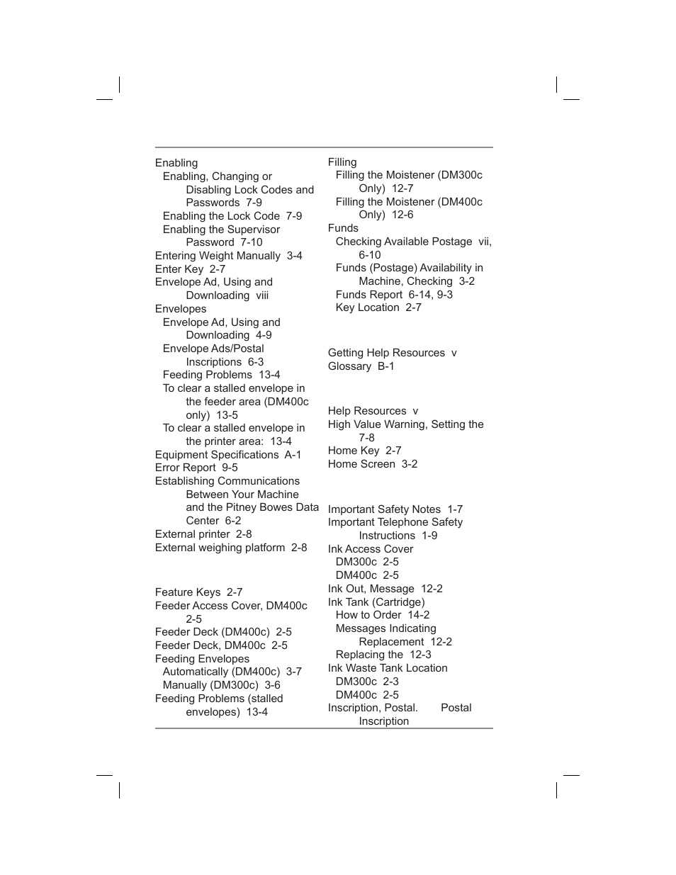 Index | Pitney Bowes DM400C User Manual | Page 190 / 196