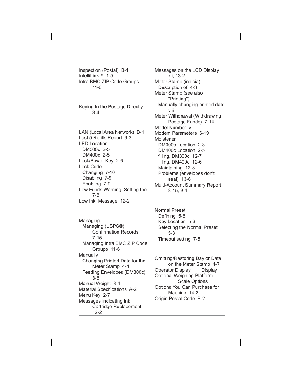 Index | Pitney Bowes DM400C User Manual | Page 191 / 196