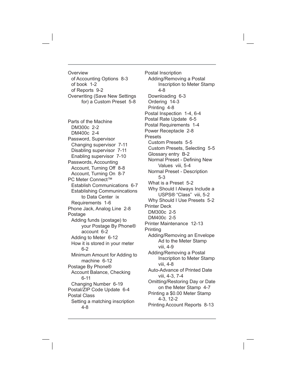 Index | Pitney Bowes DM400C User Manual | Page 192 / 196