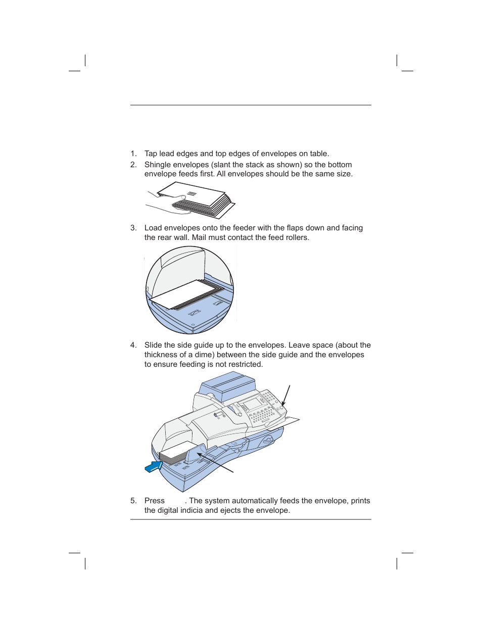 Automatically feeding envelopes (dm400c), 3 • running mail | Pitney Bowes DM400C User Manual | Page 37 / 196