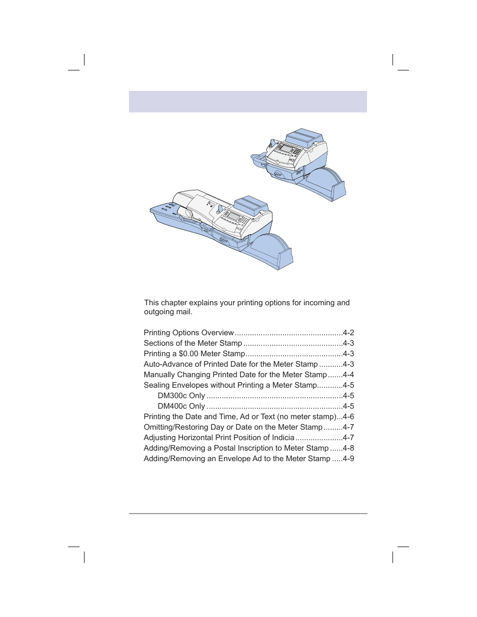 4 • printing options | Pitney Bowes DM400C User Manual | Page 47 / 196