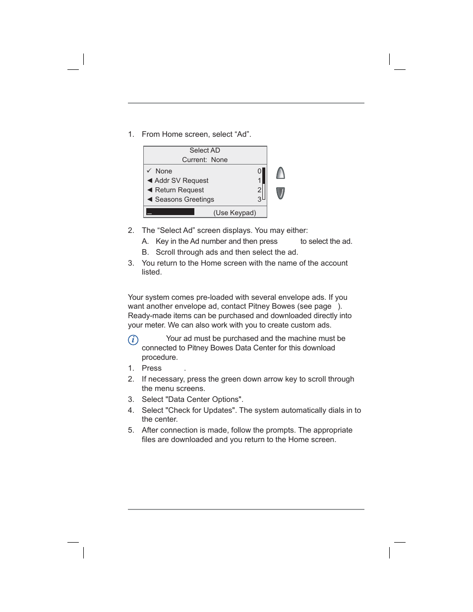 Adding/removing an envelope ad to the meter stamp, 4 • printing options | Pitney Bowes DM400C User Manual | Page 55 / 196
