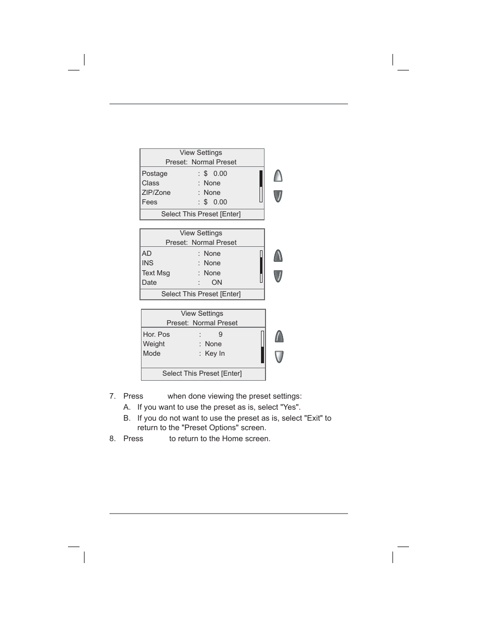 5 • normal and custom presets, Normal preset (cont'd) | Pitney Bowes DM400C User Manual | Page 60 / 196