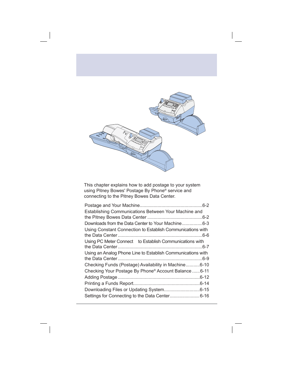 6 • adding postage/connecting to data center, 6 • adding postage/ connecting to data center | Pitney Bowes DM400C User Manual | Page 67 / 196