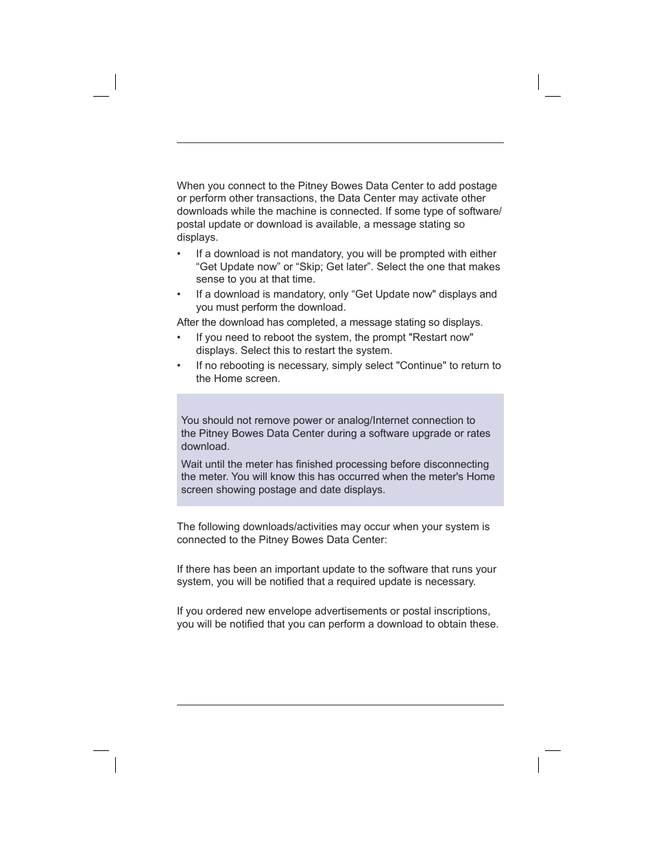 Downloads from the data center to your machine, 6 • adding postage/connecting to data center | Pitney Bowes DM400C User Manual | Page 69 / 196