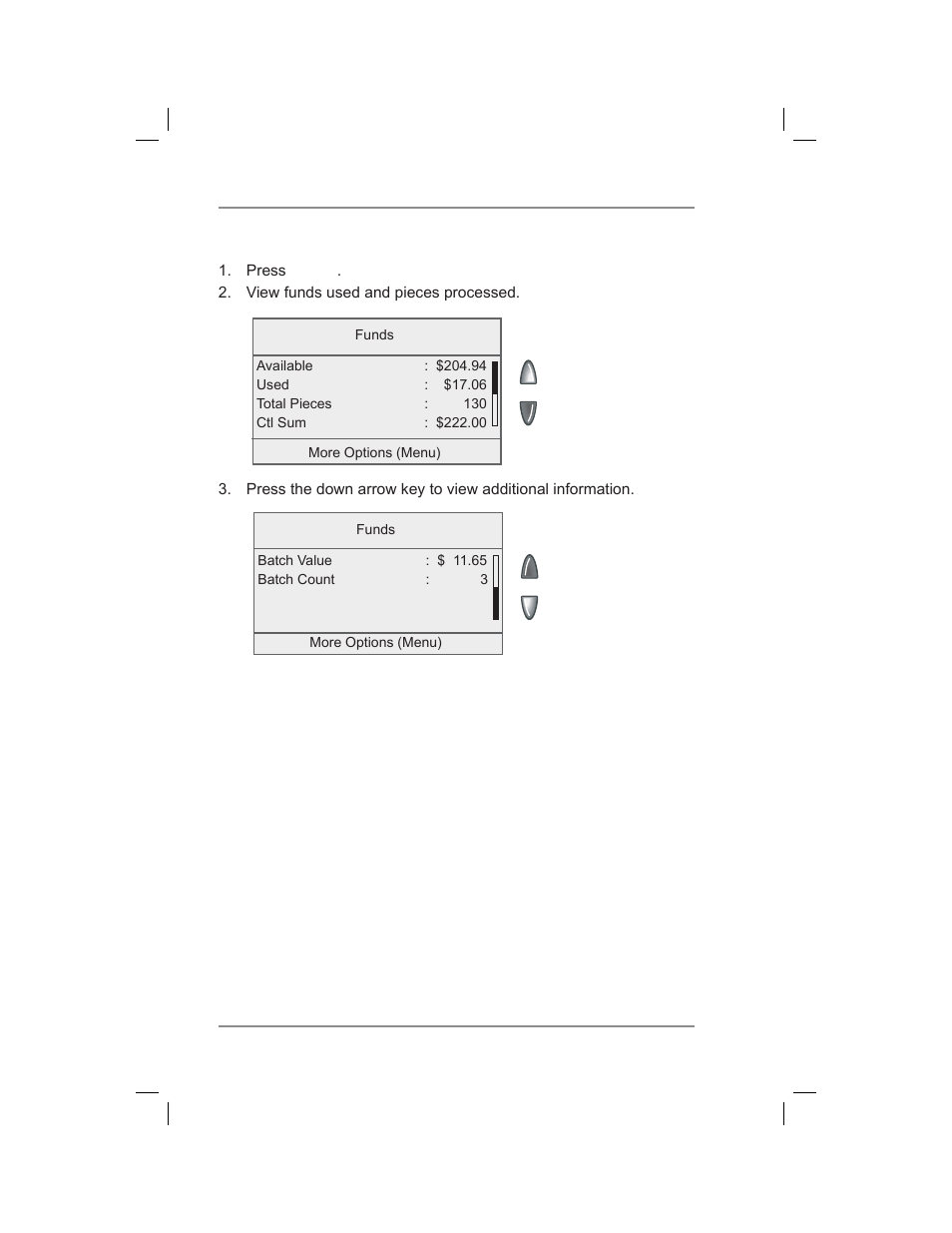 Checking funds (postage) availability in machine, 6 • adding postage/connecting to data center | Pitney Bowes DM400C User Manual | Page 76 / 196