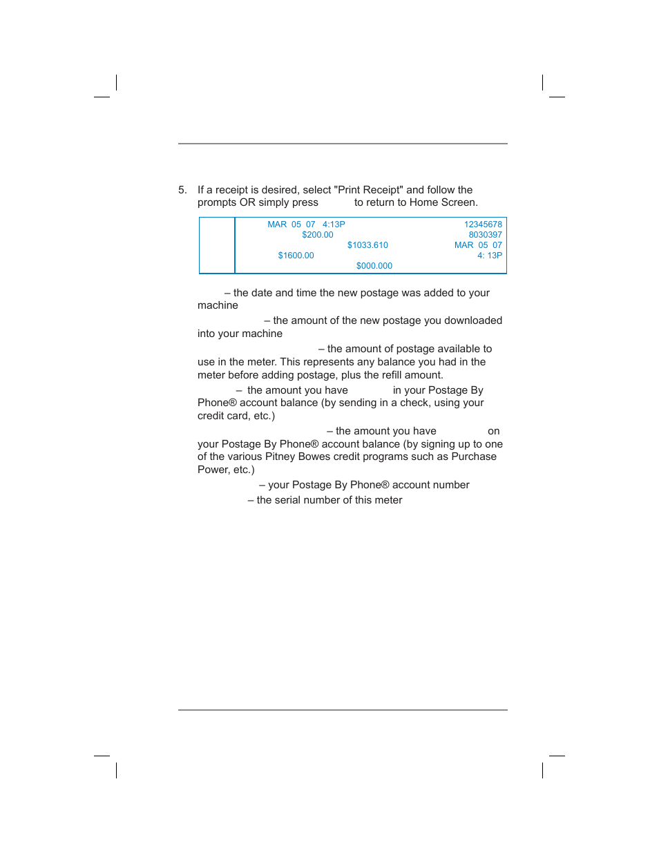 6 • adding postage/connecting to data center, Adding postage (cont'd) | Pitney Bowes DM400C User Manual | Page 79 / 196